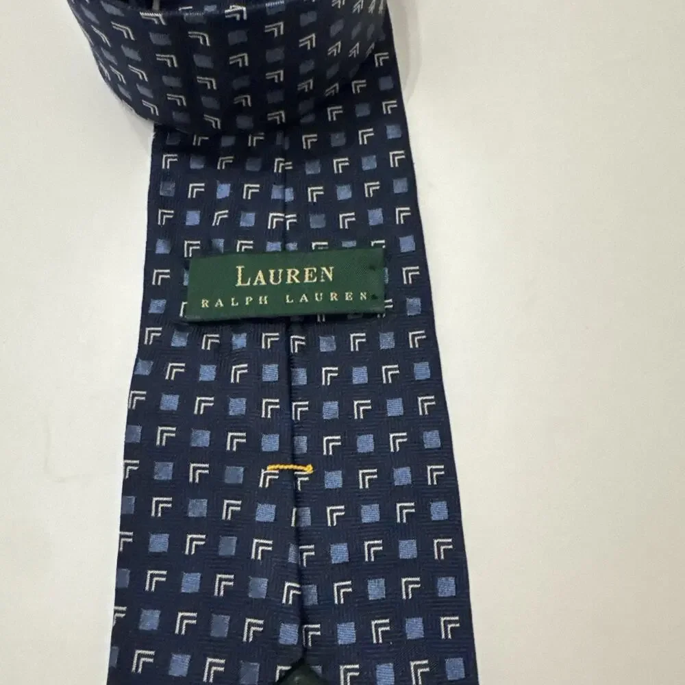 Lauren Ralph Lauren Green Label Blue White Geometric Necktie Tie 57